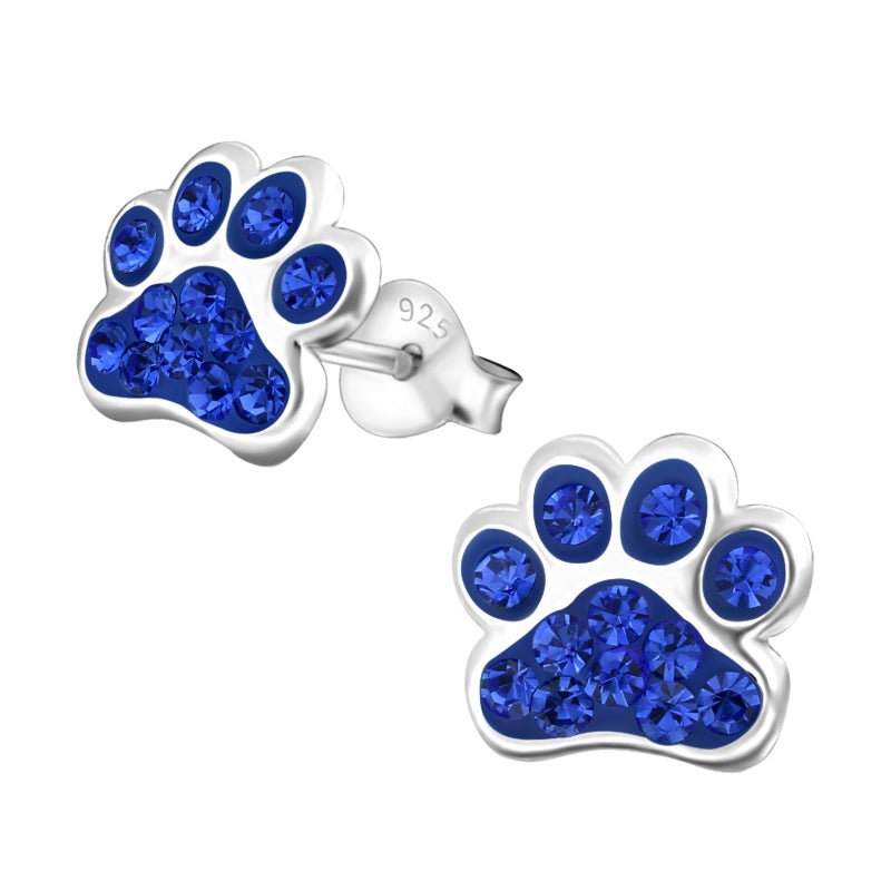 ICYROSE 925 Sterling Silver Sapphire Blue Crystal Paw Print Stud Earrings 18872 (Nickel Free) - Image 1